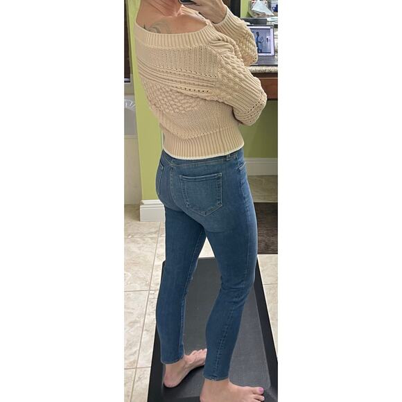 Tularosa Off Shoulder Pointelle Sweater in Nude XS taupe beige - Picture 5 of 7